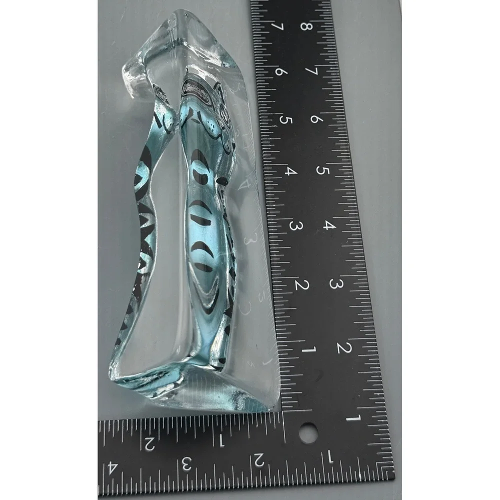 Vintage Paperweight Cat Kriff Design Art Glass Blue Hand Painted 6